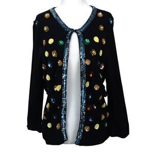 INC International Concepts Sequin Christmas Cardigan Angora Rabbit Hair Large